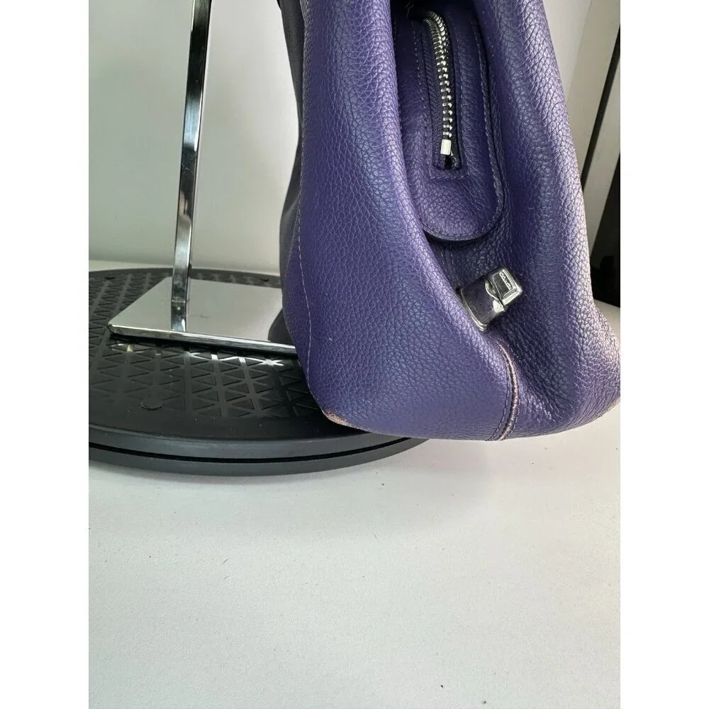 Vtg Coach Turnlock Edie Dark Purple Pebble Leather Shoulder Bag